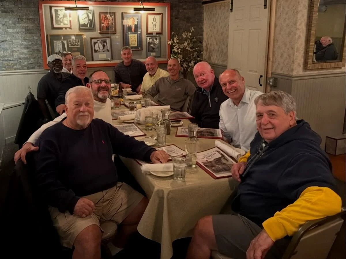 IT'S HERE! 🦅 
The 1st Annual @ecsoccer_alumni Reunion Weekend has kicked off ⚽️ 
---
Some teammates from '80s grabbed dinner tonight! --You might not have been around in the 80s but maybe there's someone in this photo you'd recognize?! 👀🪾
 
Name d