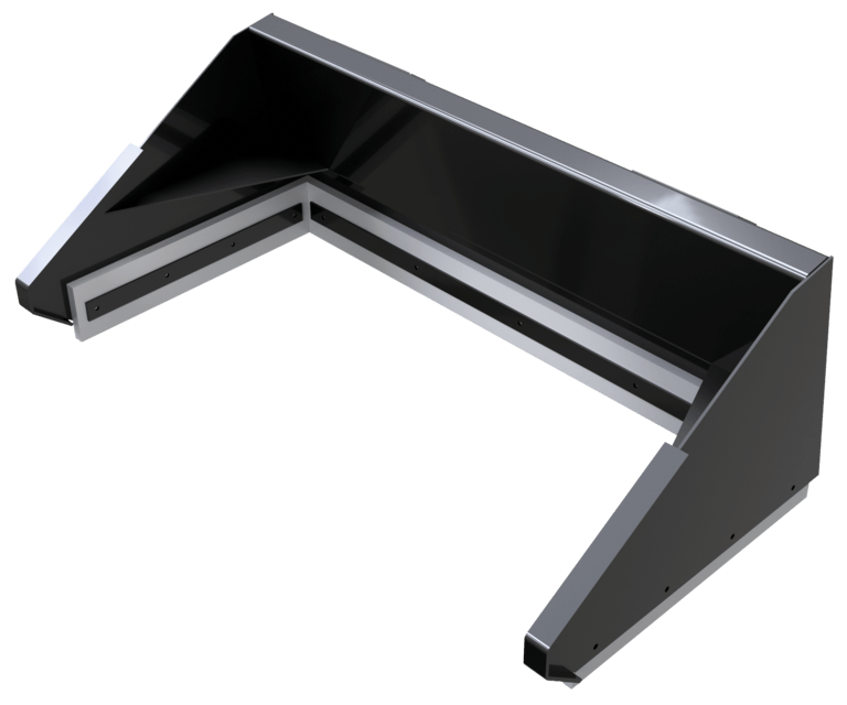 Black and silver L-shaped computer monitor stand or riser