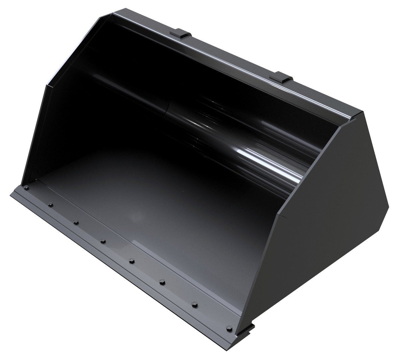 A black and gray industrial machine or equipment component with a smooth, curved, shiny interior surface and a flat base with mounting points.