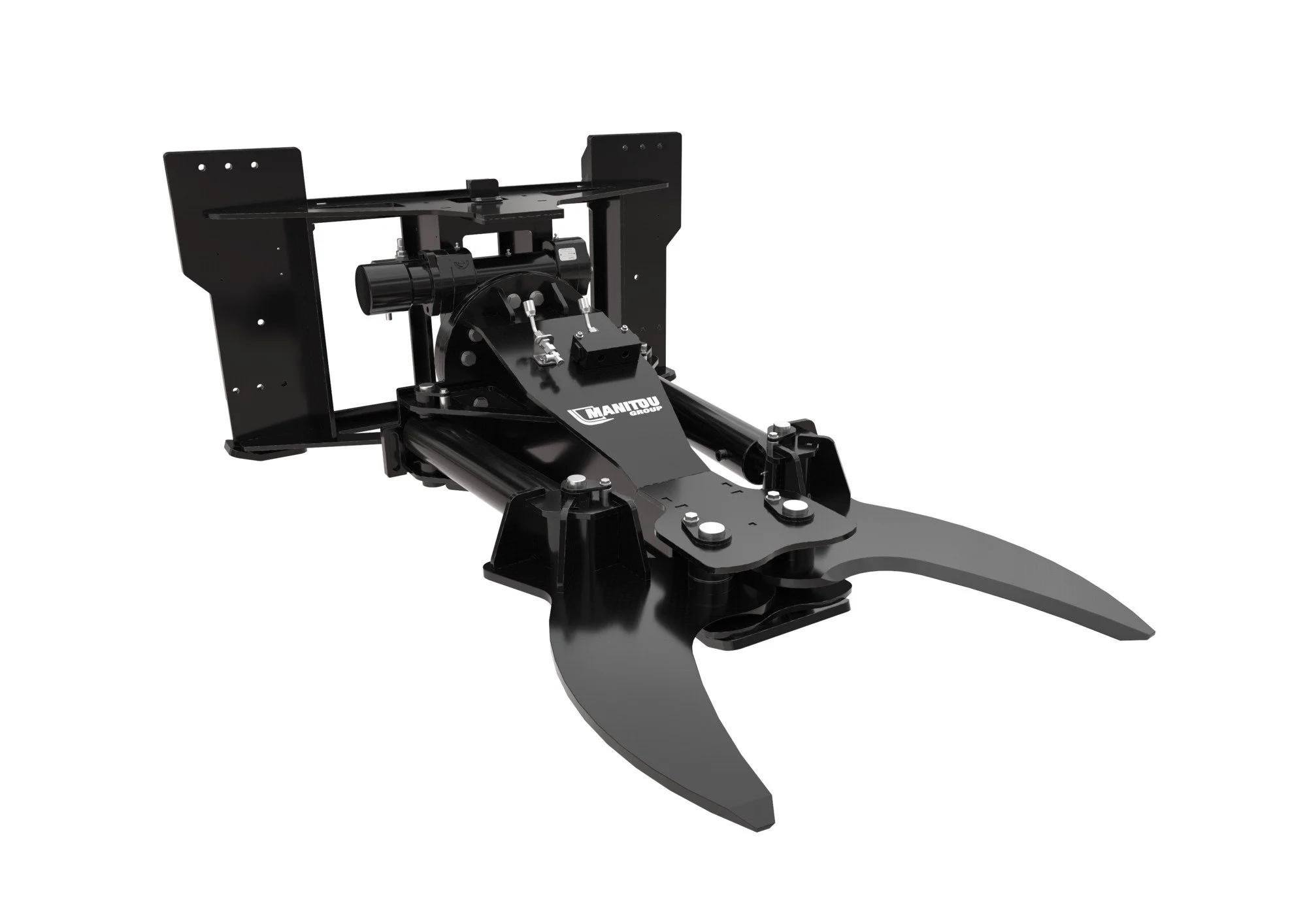 A black telescoping mount with a flat platform on top, attached to a curved panel with the brand name "Manitou Group" printed on it, designed for holding a telescope.