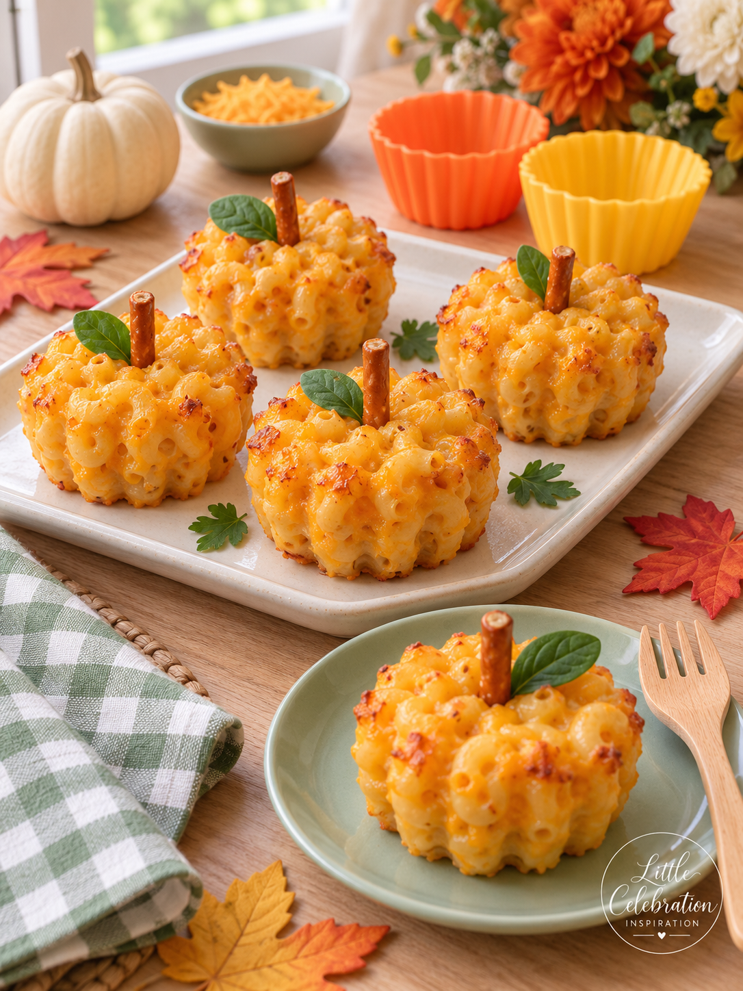 Pumpkin Shaped Mac and Cheese Bites for Kids