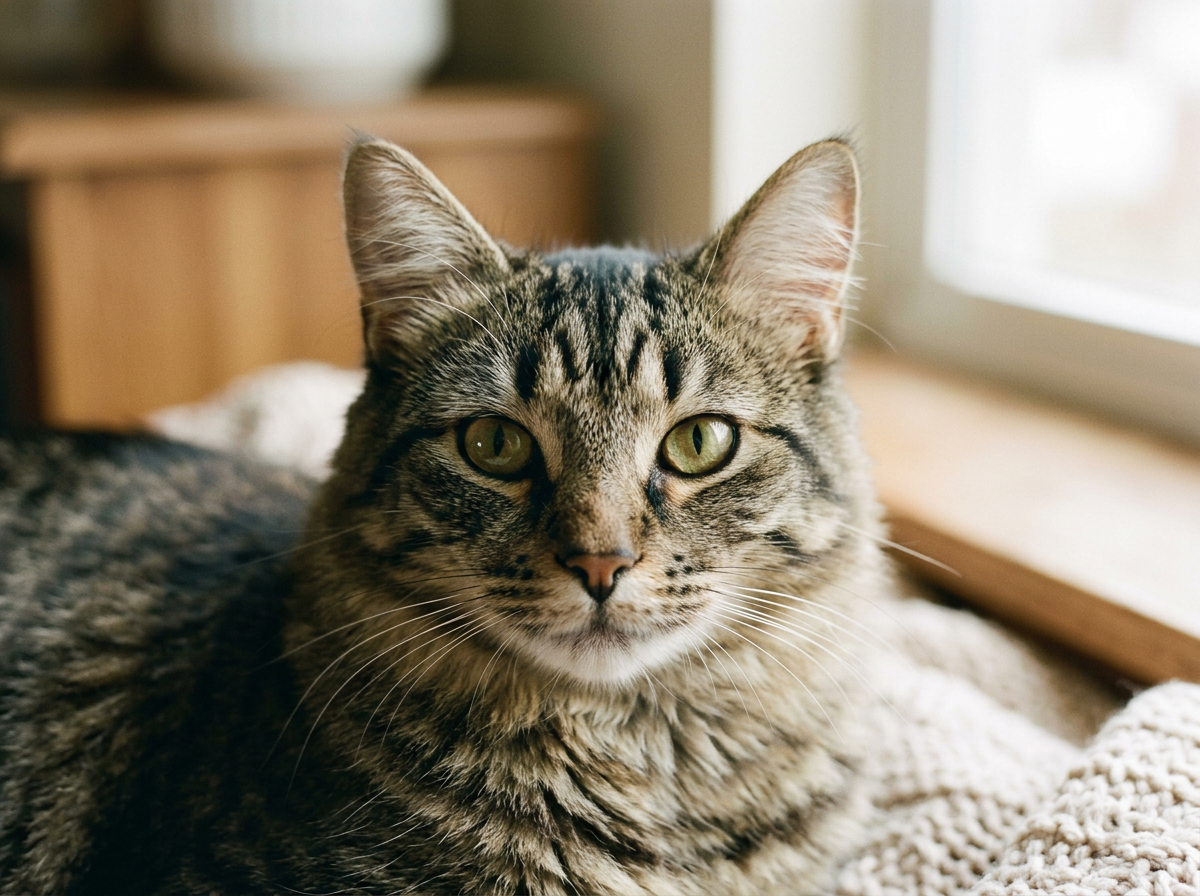 Tabby cat relaxing at home