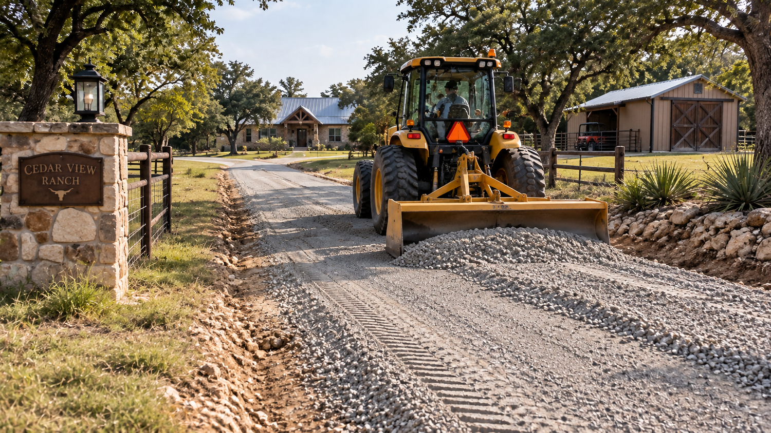 Equipment working on a gravel road