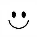 Simple black-and-white smiling face drawing with two eyes and a curved mouth