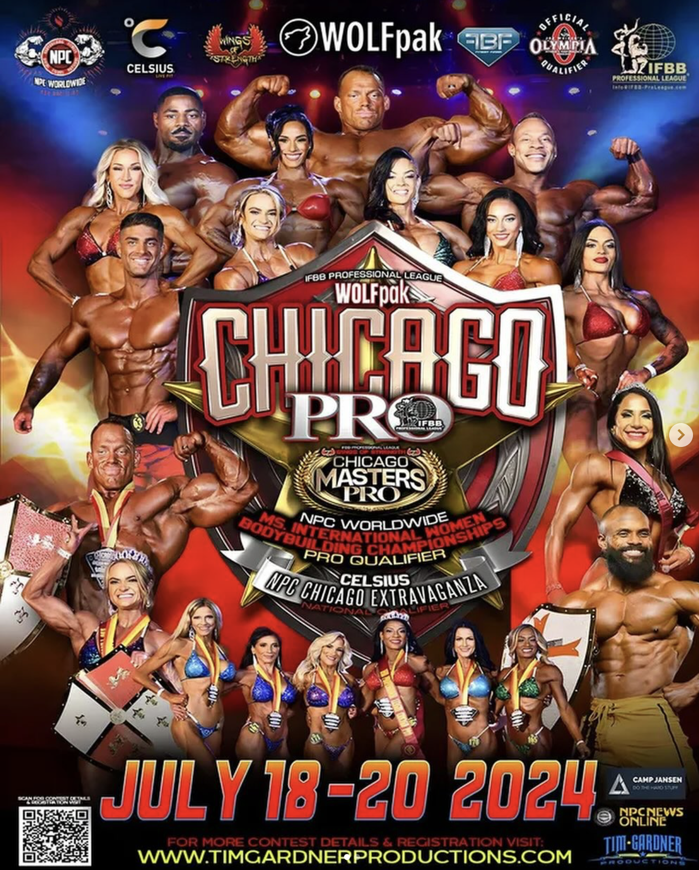 Event poster: 2024 NPC Tim Gardner Chicago Extravaganza and IFBB Professional League Chicago Pro, Chicago, July 2024