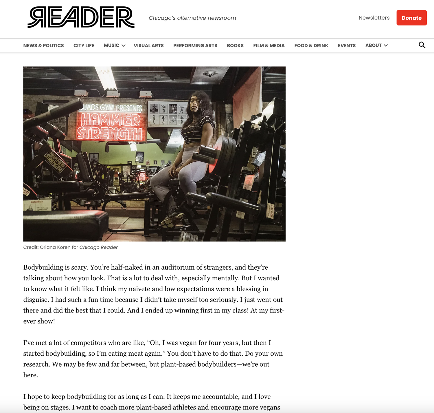 Angelique Antigone Tally training at Quads Gym, from the Chicago Reader's article page
