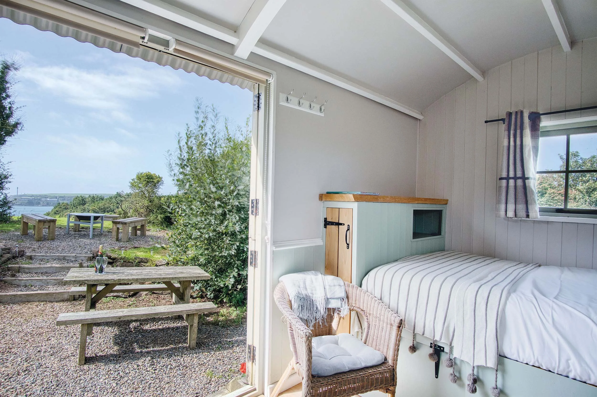 Haven View Shepherd's Hut holiday accommodation at Monk Haven near St.Ishmaels, Pembrokeshire