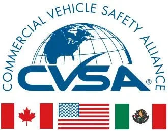 Logo of the Commercial Vehicle Safety Alliance featuring a world globe, a checkmark, and flags of Canada, the United States, Mexico, and another country.