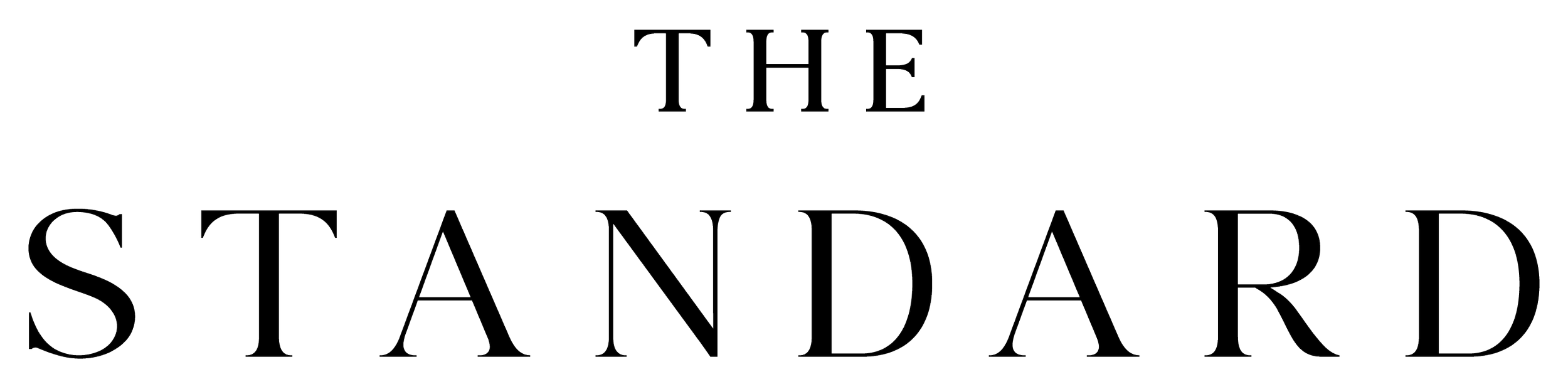 The image features the phrase 'The Standard' in black, stylized text on a white background.