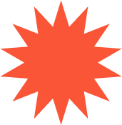 Red starburst shape on a white background
