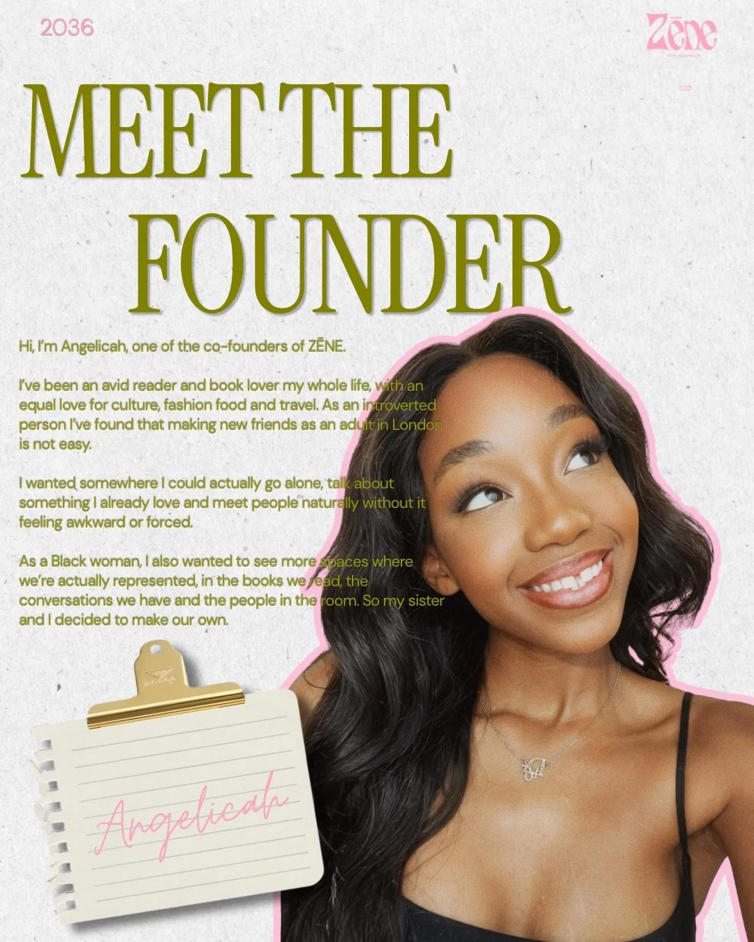 hi! I&rsquo;m Angelicah, one half of ZĒNE. I created ZĒNE because I wanted a space where people could meet through stories. 

I&rsquo;ve always loved reading, but I also know how isolating it can feel. You finish a book and you&rsquo;re full of thoug