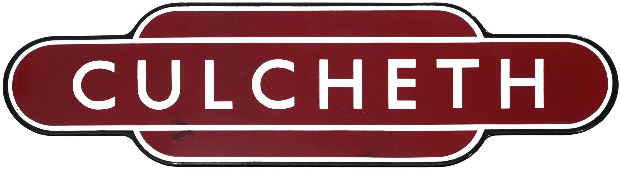 Red and black railway station Totem sign with the word "CUCHETH" in white capital letters.