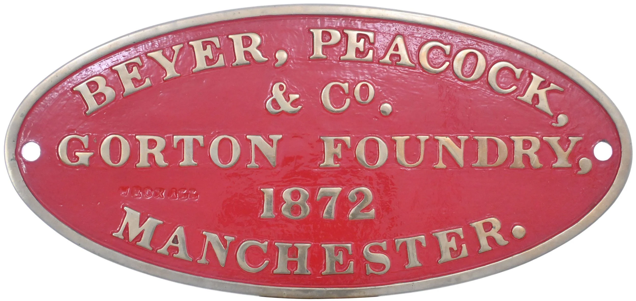 Red vintage sign for Bever, Peacock & Co. Gorton Foundry, Manchester, 1872