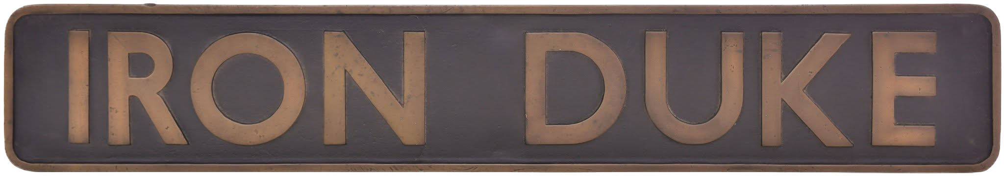 A metal street sign that reads 'IRON DUKE' in large capital letters.