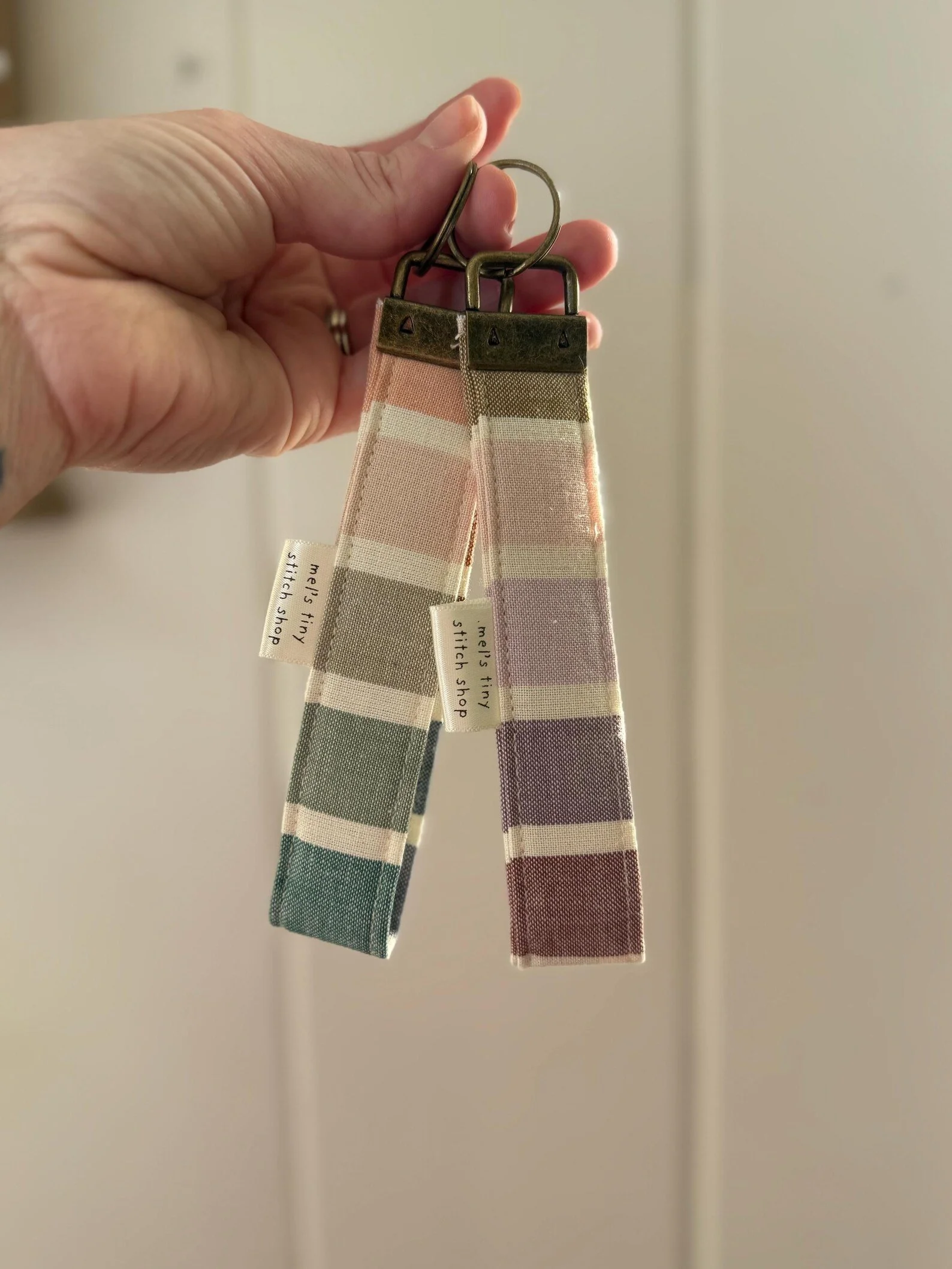 two hand sewn keychain wristlets sewn by Mel Covington