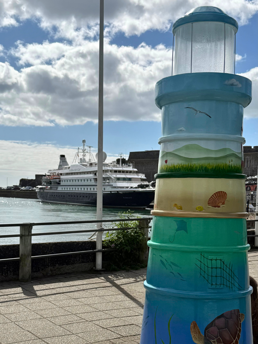 One of St Luke's Guiding Lights watching over SeaDream II at The Barbican in Plymouth