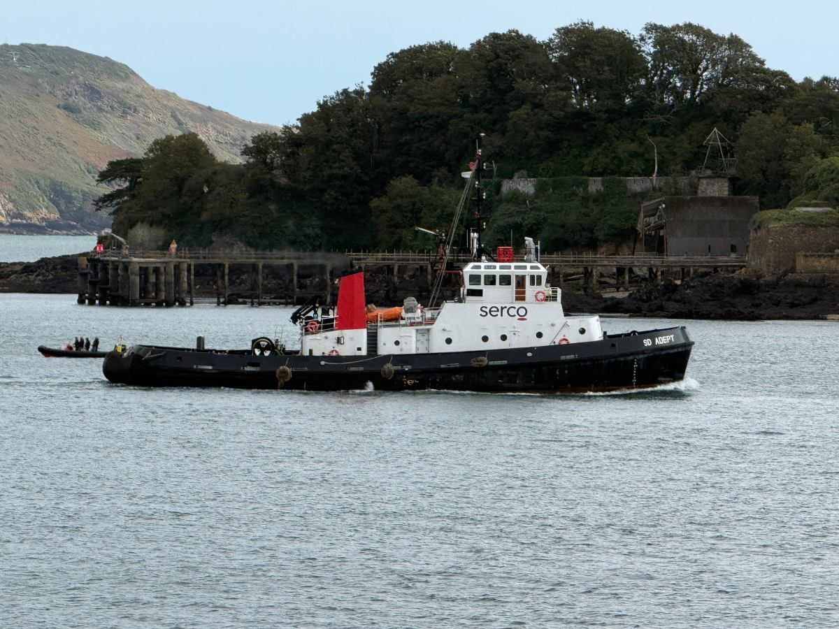 One of the Serco tug boats which help guide vessels in and out of the dockyard