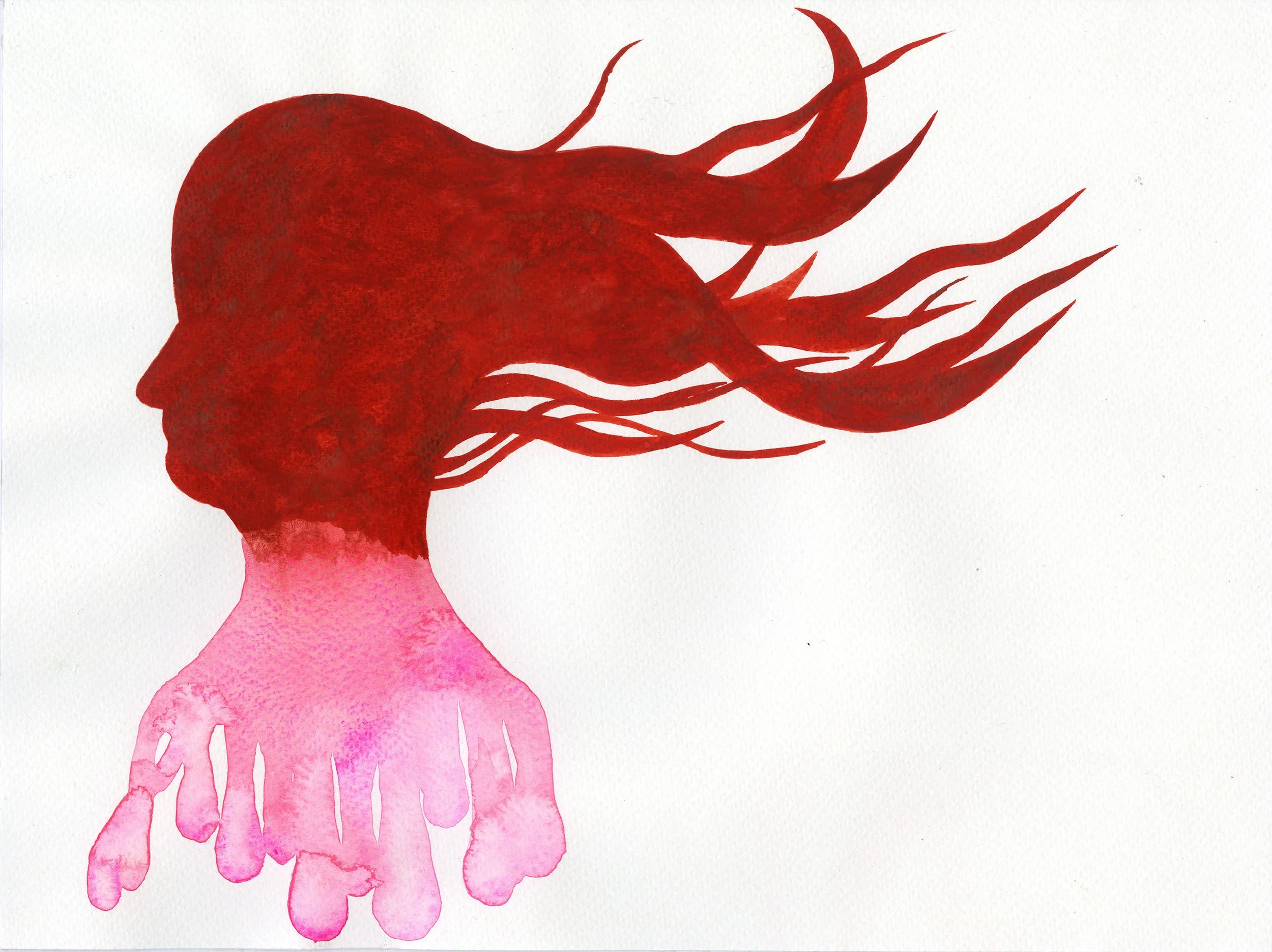 BLOODY HEAD,
2021,
Watercolour on paper,
24 × 32 cm
