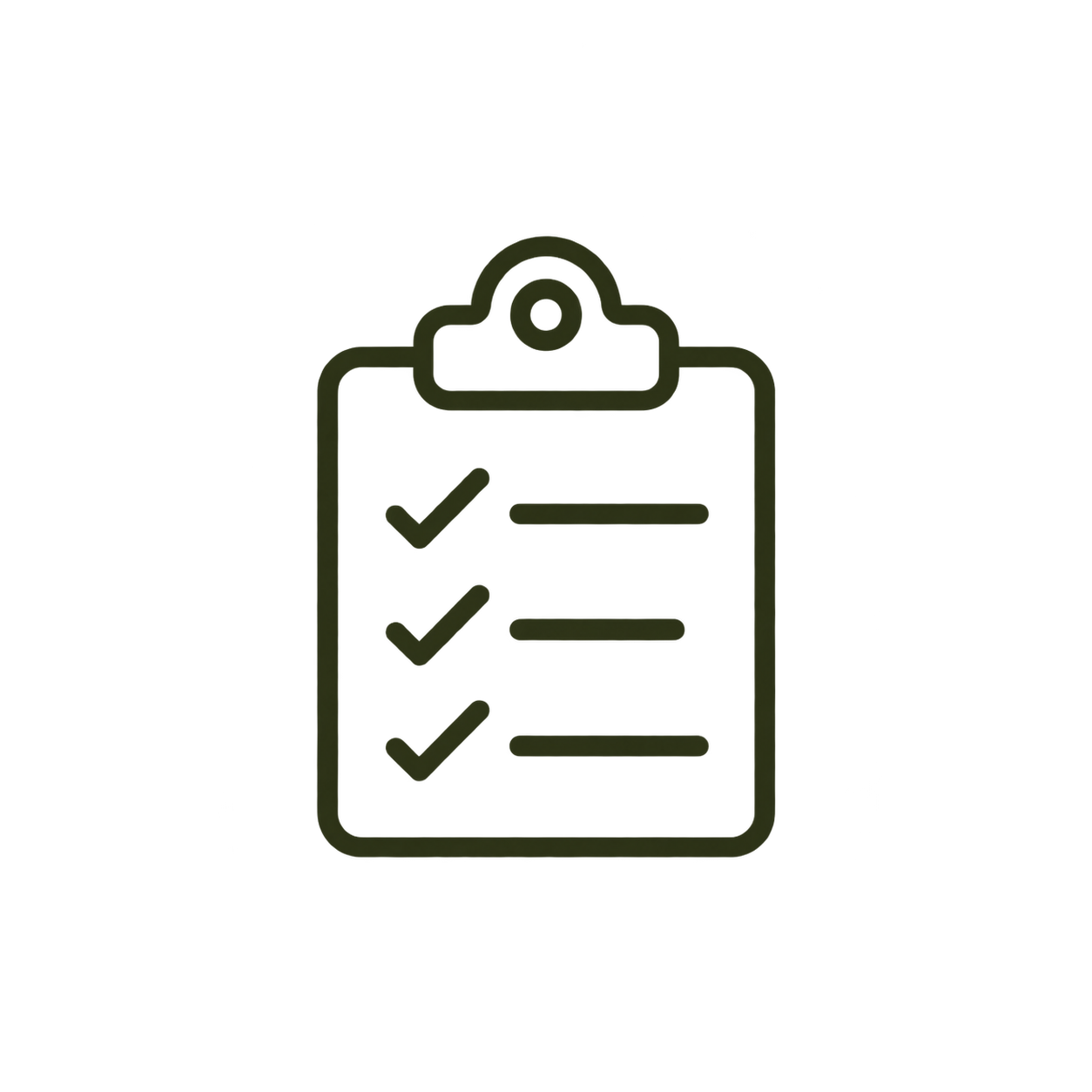 Outline of a clipboard with a checklist, showing four checkmarks and lines of text.