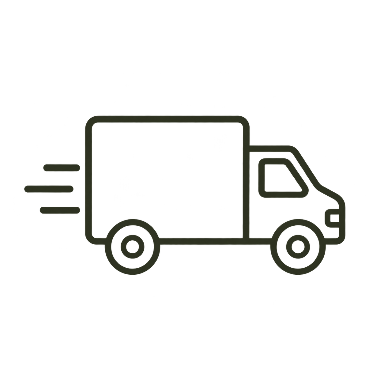 Outline of a delivery truck with motion lines indicating speed.