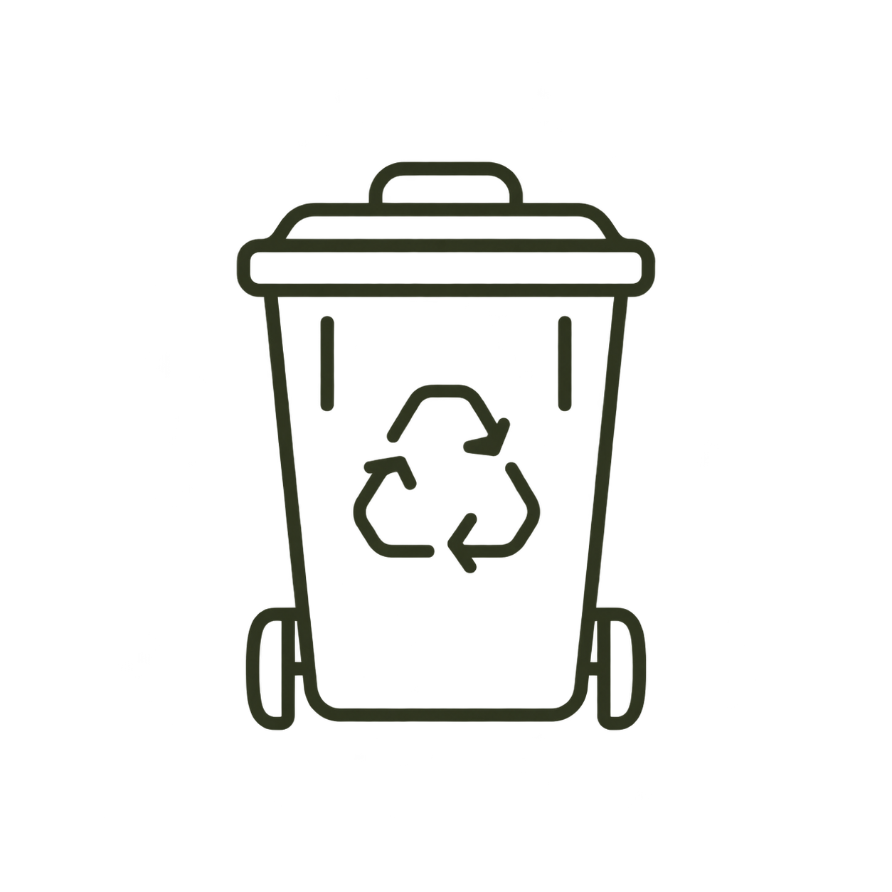 Outline of a recycling trash bin with a recycling symbol on the front.