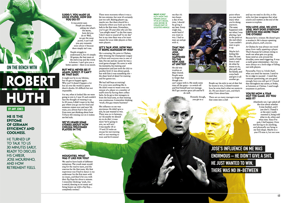 Graphic with images of three men, highlighted in green, yellow, and black and white, discussing football and coaching. The text includes quotes about coaching, teamwork, and motivation, with bold headings and colorful highlights.