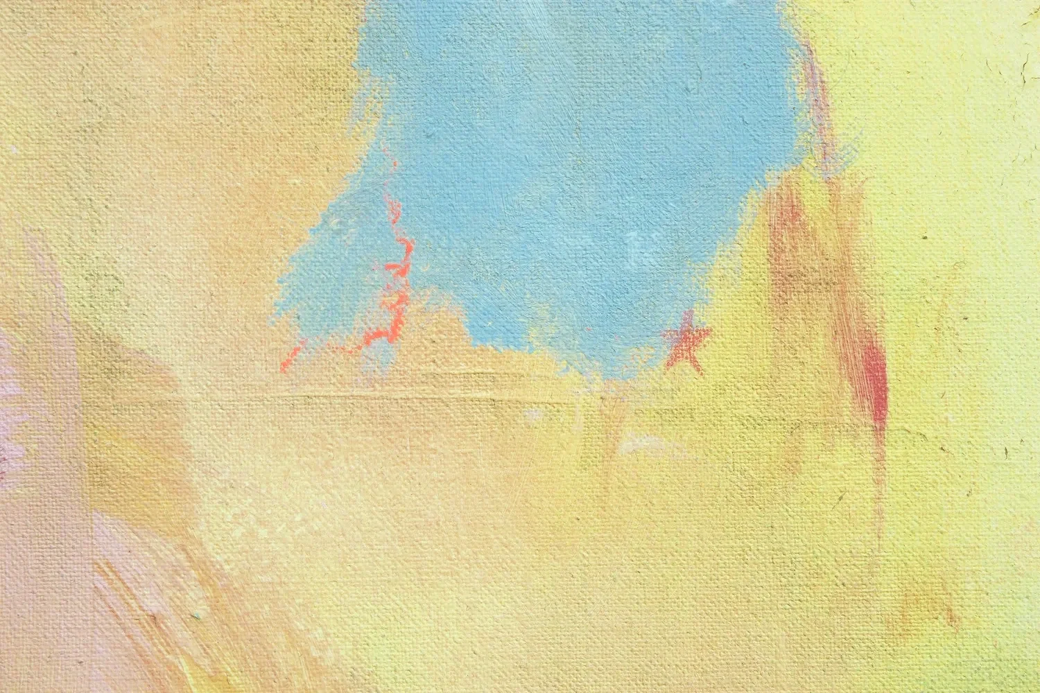 Abstrakte Aquarellmalerei mit blauen, gelben, roten und grünen Farbflächen auf Leinwand