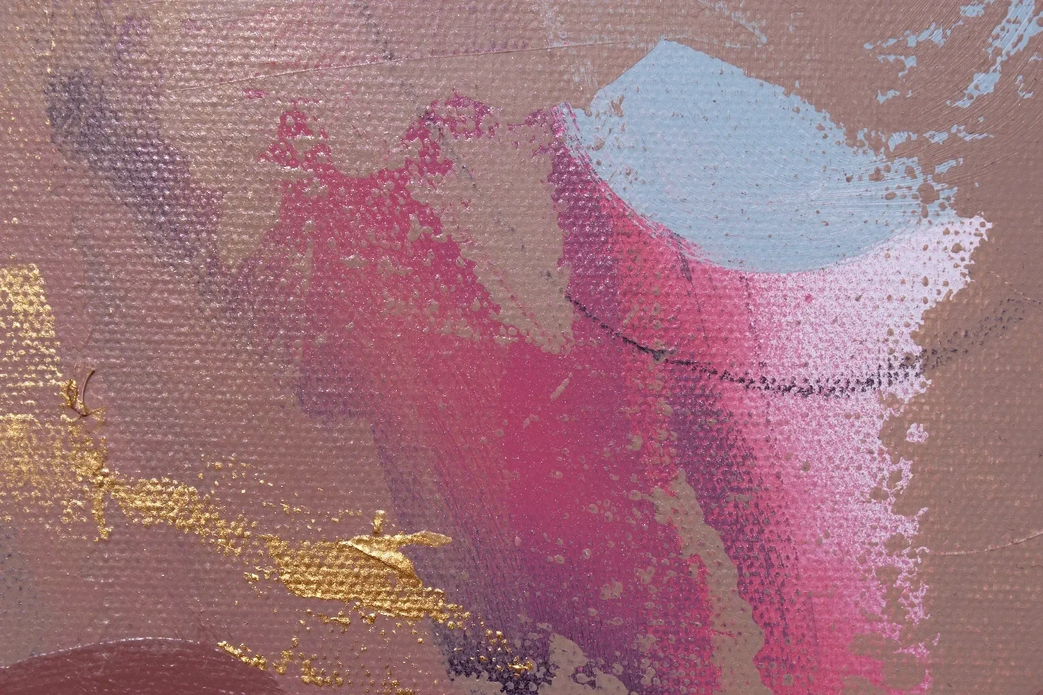 Abstrakte farbige Kunst mit Pink-, Blau- und Goldtönen auf Leinwand