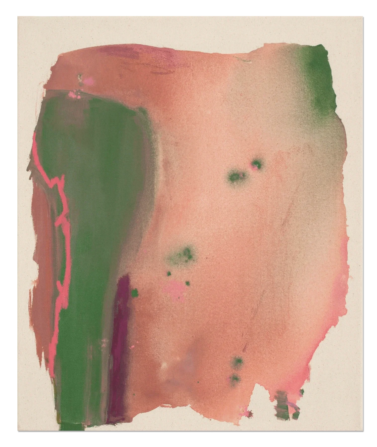 Aquarell mit Sand-, Grün-, Pink- und Hellbrauntönen, abstrakte Form, unordentliche Kanten.