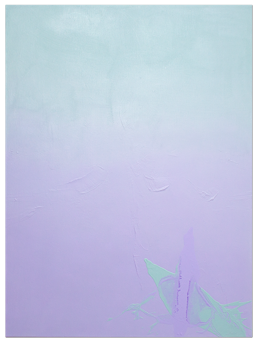 Abstrakte Wandkunst mit Pastellfarben in Blau, Lila und Grün, mit Textur und Farbverlauf.