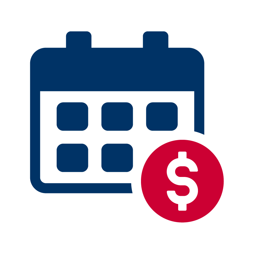 Calendar icon with a red dollar sign