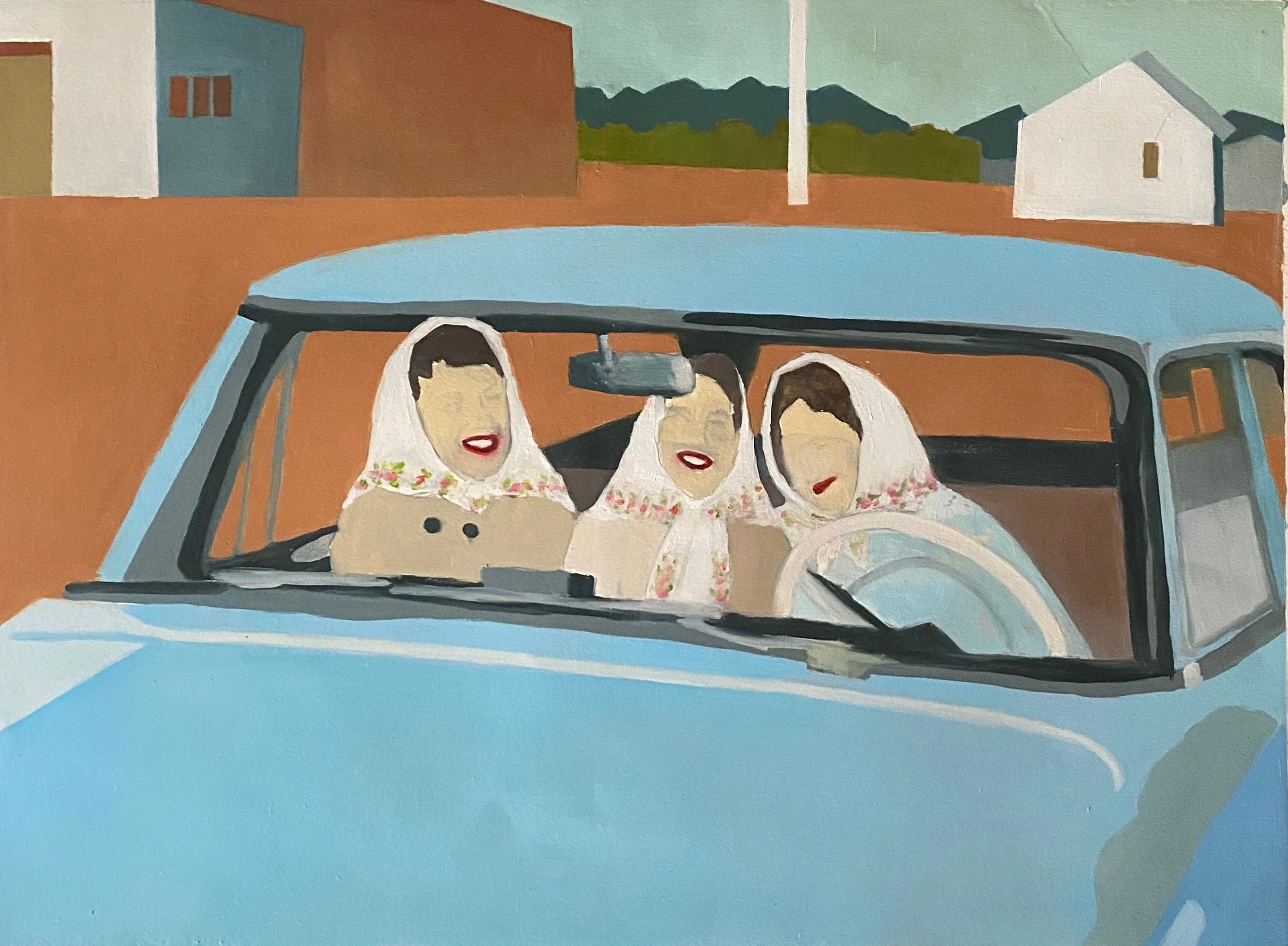 Three Doukhobor Women After Choir. 30x22 inches. Oil on Paper. Sold.
