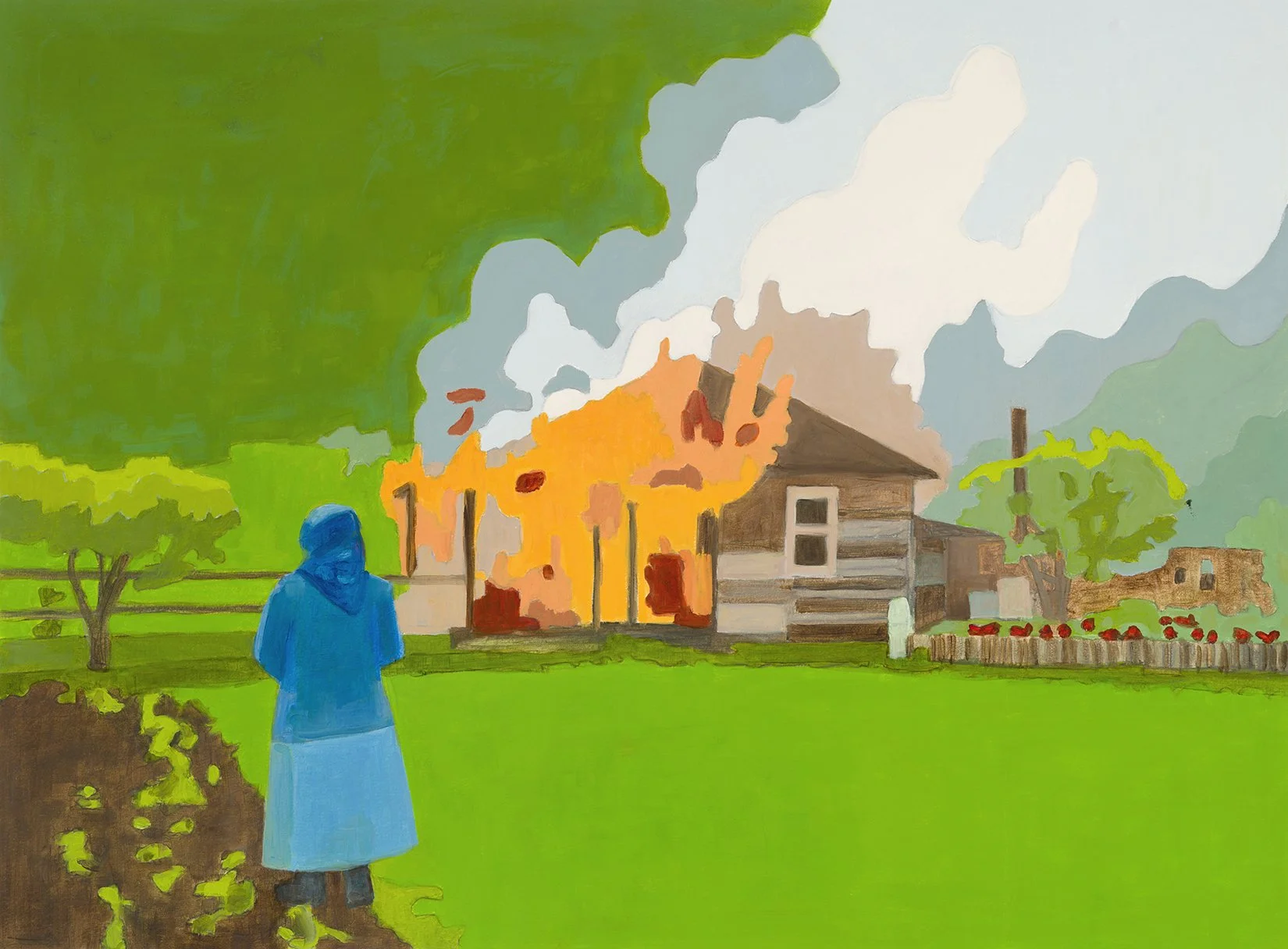 Masha Burns Her House Down. 30x22 inches. Oil on Paper. Sold.