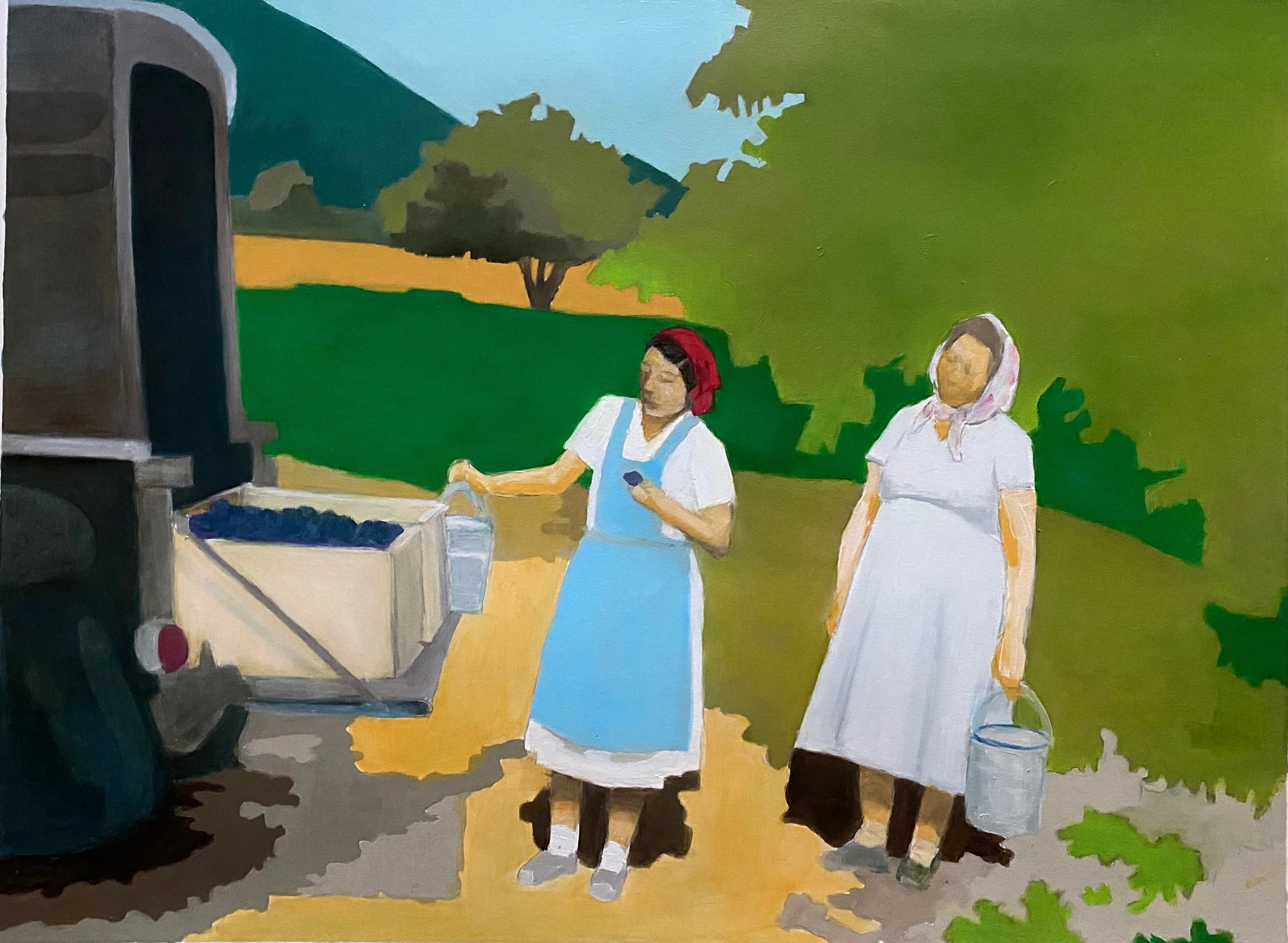 Auntie and Baba Pick Plums in Thrums for Market.30x22 inches. Oil on Paper. Sold.