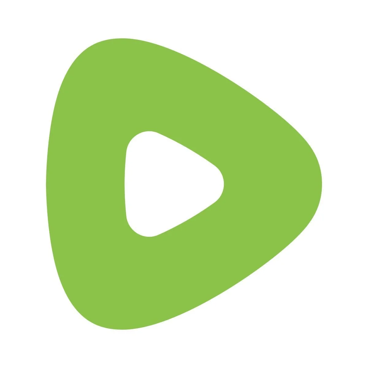 Green and white play button icon with rounded triangular shape within a circular opening.
