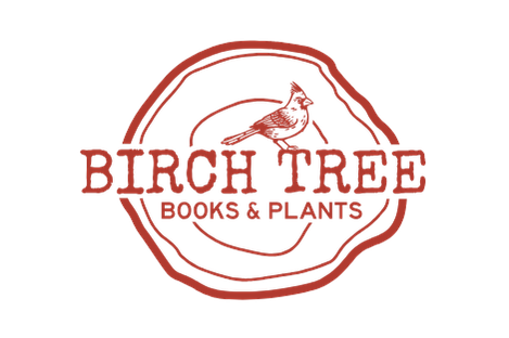 Logo for Birch Tree Books & Plants featuring a stylized bird perched on a branch within a circular design.