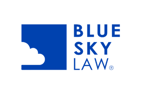 Blue Sky Law logo with a stylized blue square and black shape.