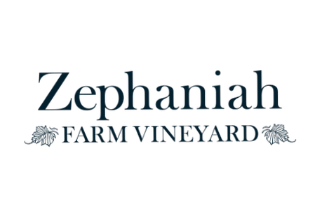 Logo for Zephaniah Farm Vineyard with text and grapevine decorations.