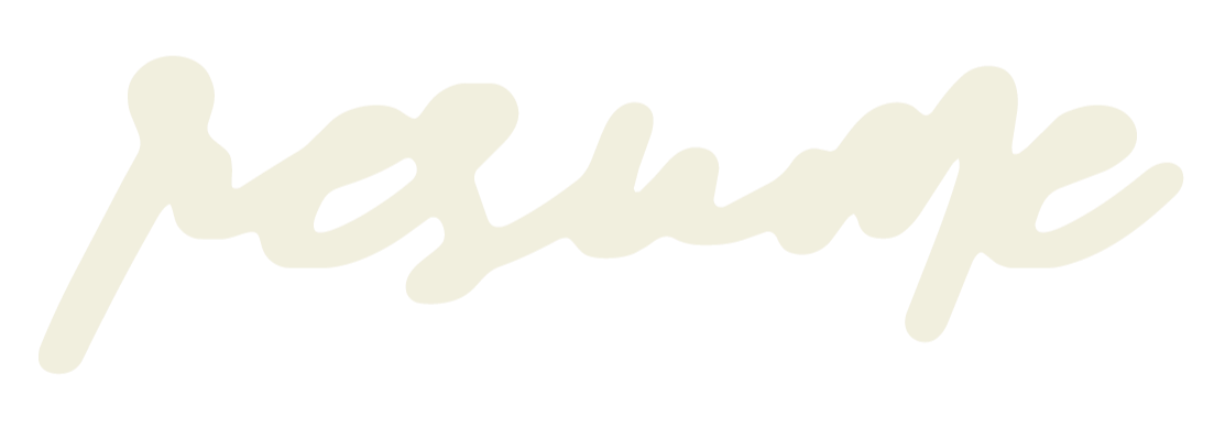 Close-up of the word 'resume' written in cursive with a cream-colored font on a black background.