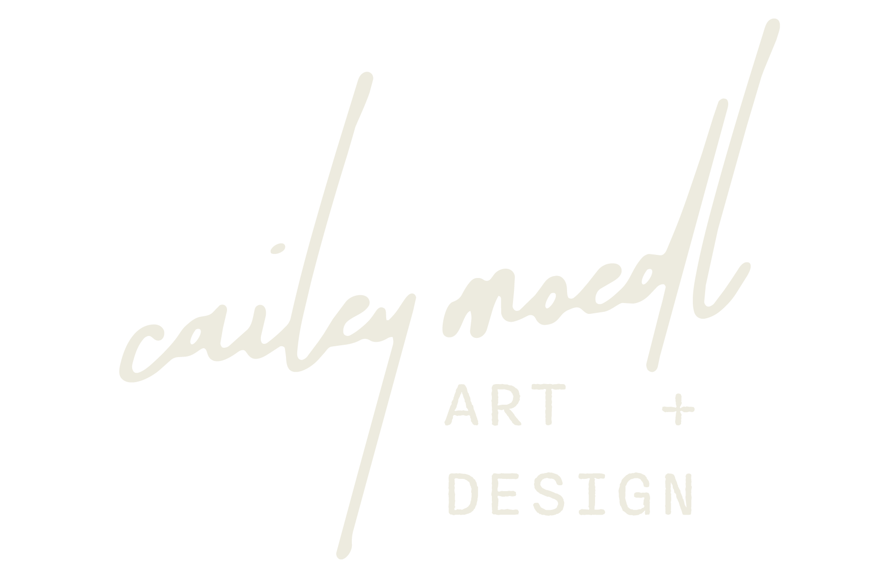 A logo with the words "Cailey Moedl Art + Design" in stylish, cursive font, split by a diagonal line.