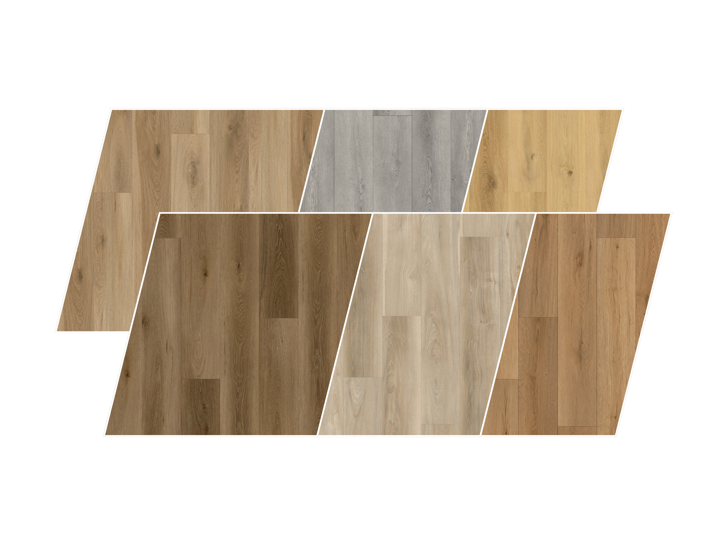 Multiple samples of wooden flooring in different colors and finishes.