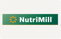 Logo of NutriMill with green background and white text