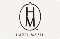 Black and white logo with an oval border containing the words 'Hazel Mazel' and the initials 'H M' in the center.