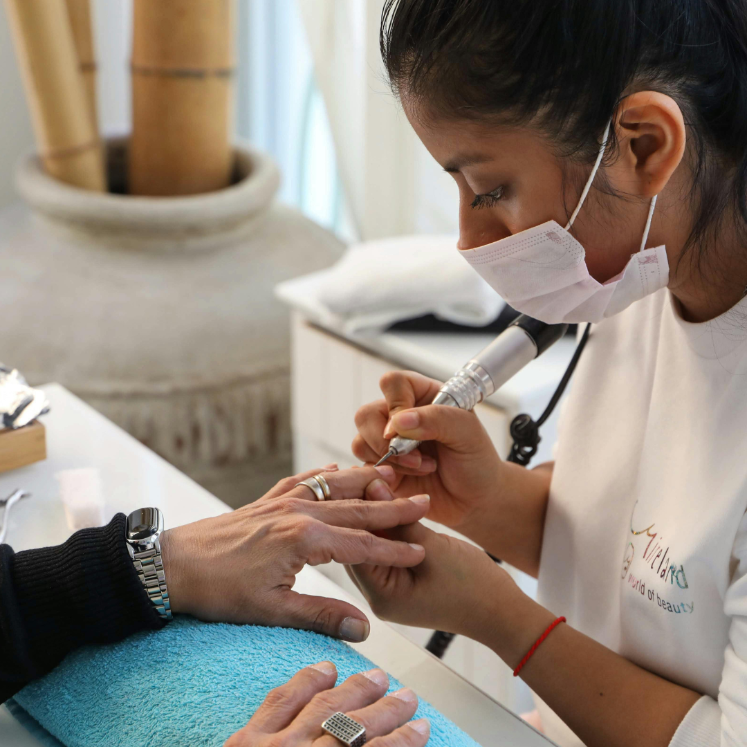 A woman receiving a care.