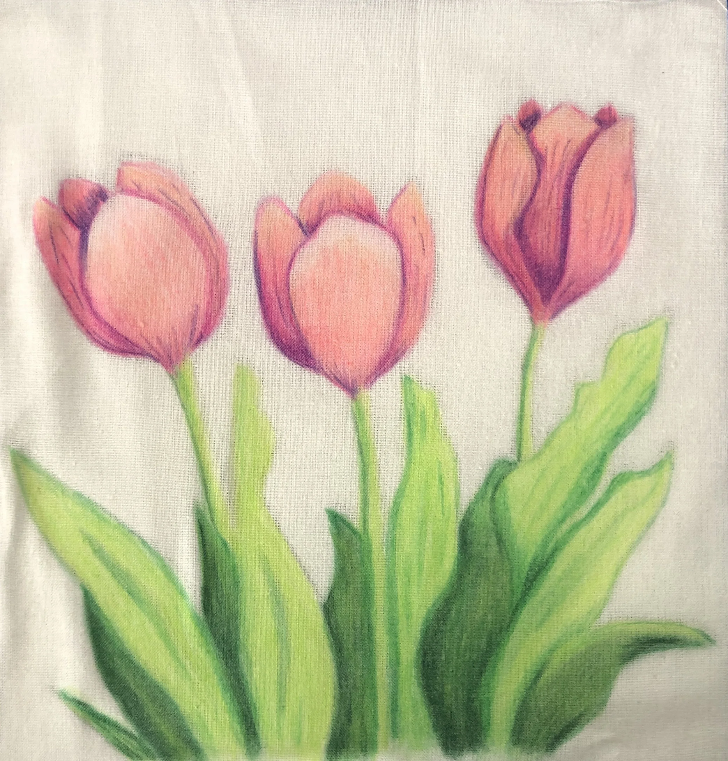 Tulips: Colored Pencil on Fabric