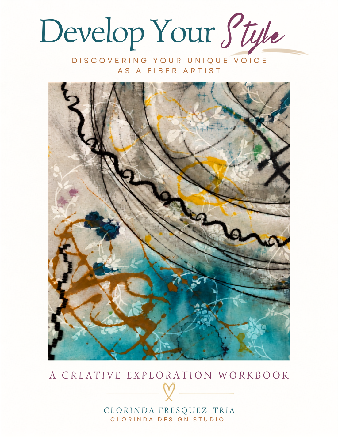 Book cover titled 'Develop Your Style', featuring abstract artwork with black, gold, and blue ink splashes, and smaller white, yellow, and green accents.