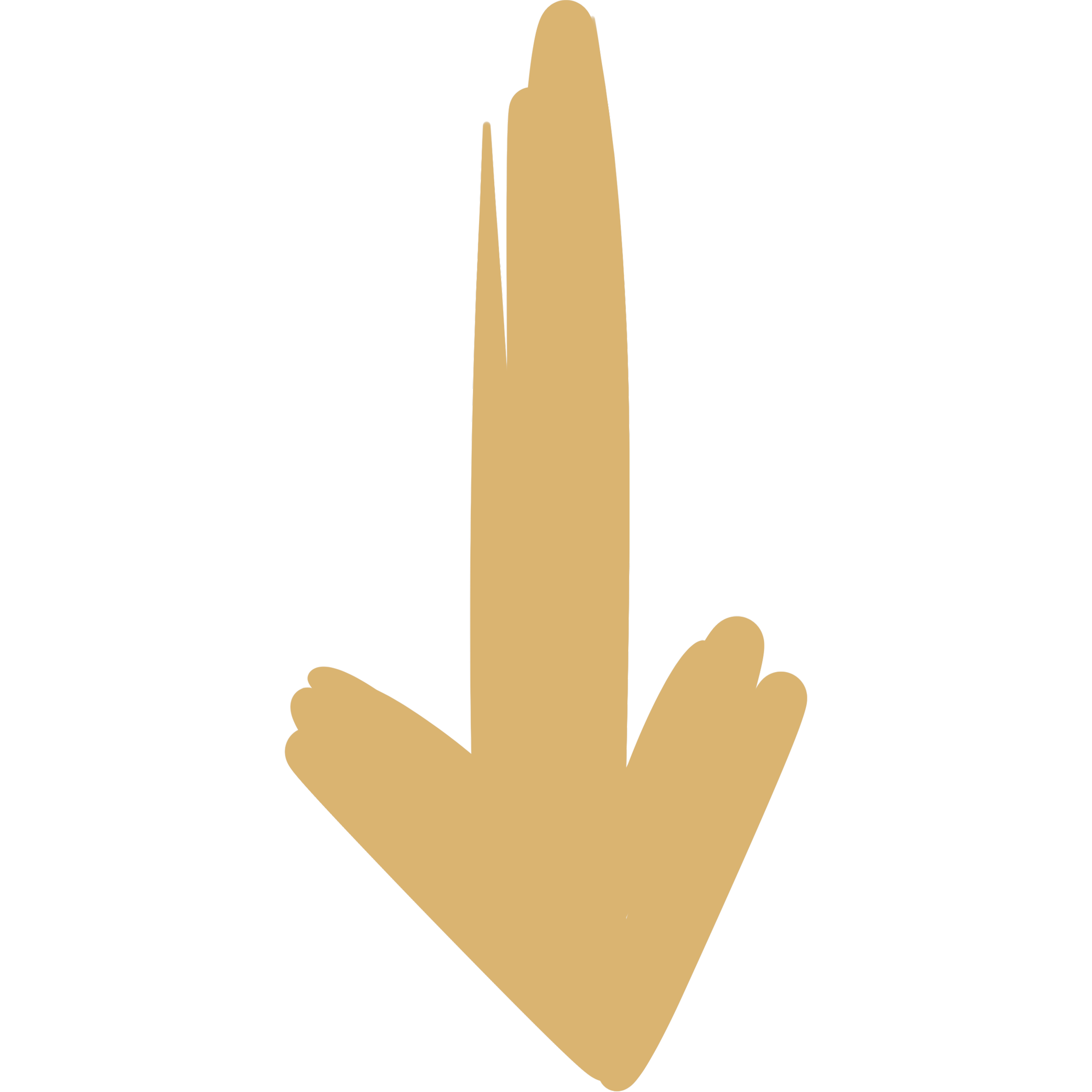 A hand-drawn digital illustration of a gold arrow, pointing down.