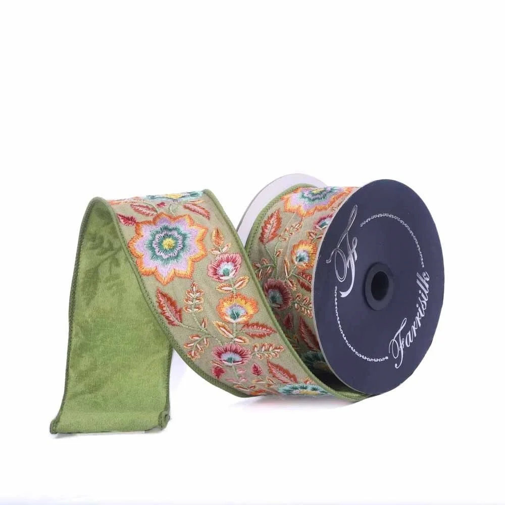 Embroidered Electrical Floral Farrisilk Ribbon