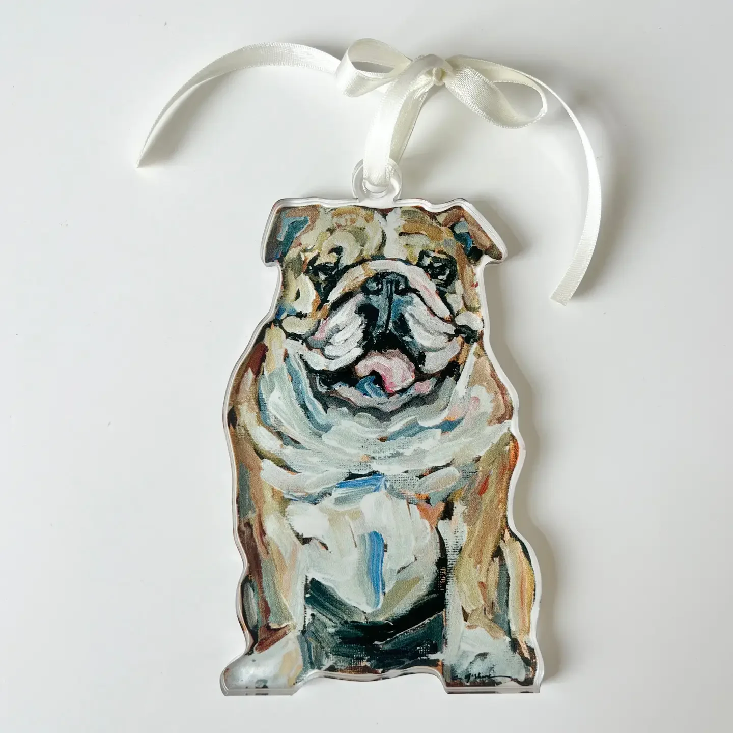 Bulldog Fawn and White Acrylic Wreath Charm