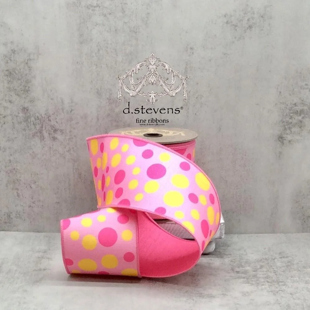 Pink Polka Dot D. Stevens Wired Ribbon 4”x10 YD